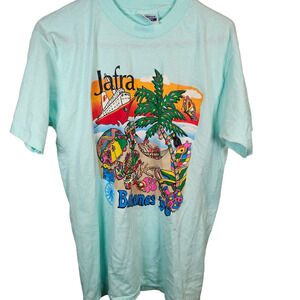 Vintage USA Large Bahamas Single Stitch Shirt 1990 Light Aqua Sunset Colorful
